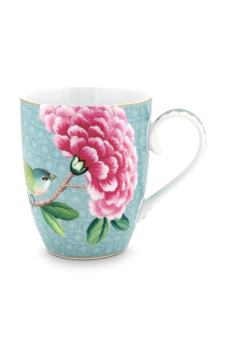 Set/2 Mugs Large Blushing Birds Blue