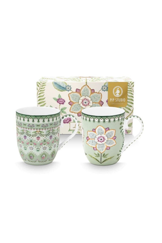 Set 2 Mugs Small Lily Lotus Green