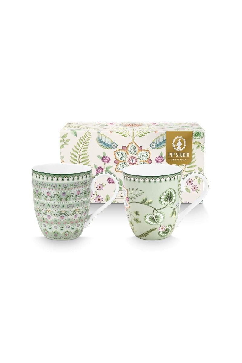 Set2 Mugs Xl Lily Lotus Green