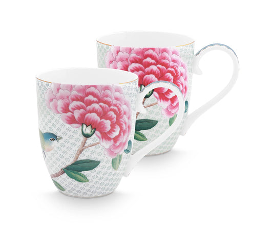 Set/2 Mugs Xl Blushing Birds White