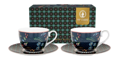 Set/2 Cups & Saucers Berry Blues