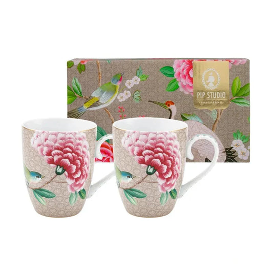 Set/2 Mugs Blushing Birds Khaki