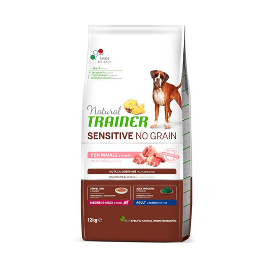 Natural Trainer Dog Sensitive No Grain Adult Med/Maxi Maiale