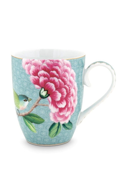 Set/2 Mugs Large Blushing Birds Blue