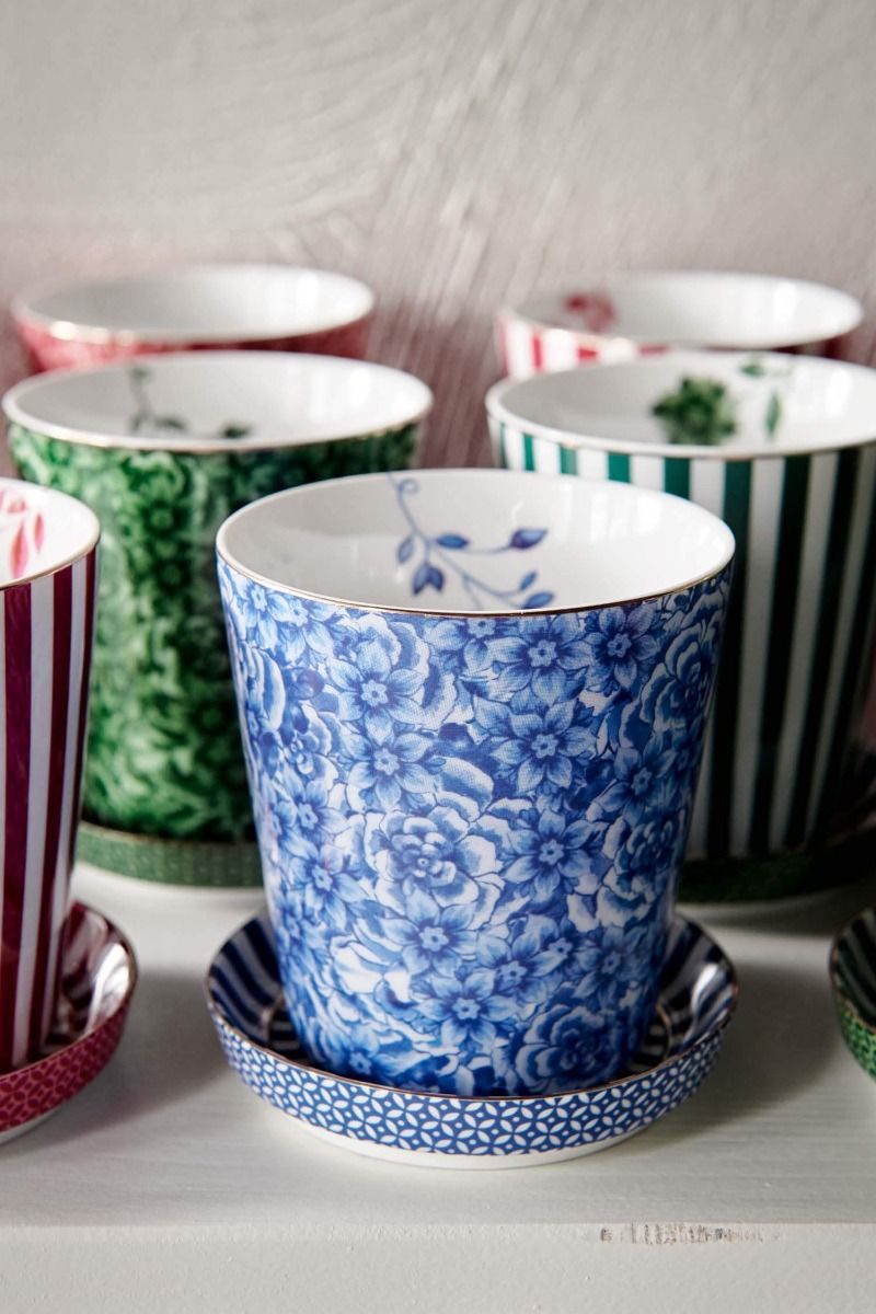 Set/2 Mug Piccola senza orecchio Fiore Reale e Tea Tip Blu