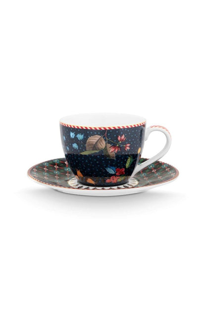 Set/2 Espresso Cups & Saucers Berry Blues