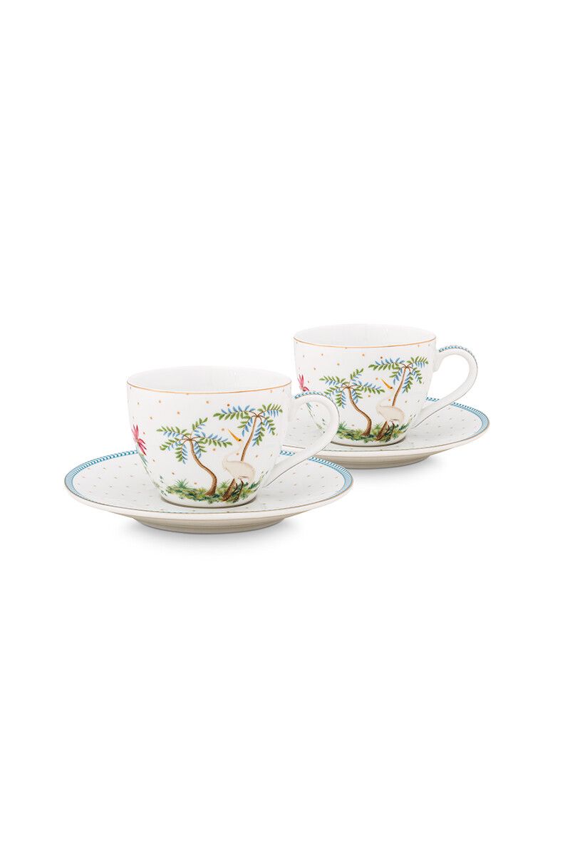 Set/2 Espresso Cups & Saucers Jolie Dots Gold